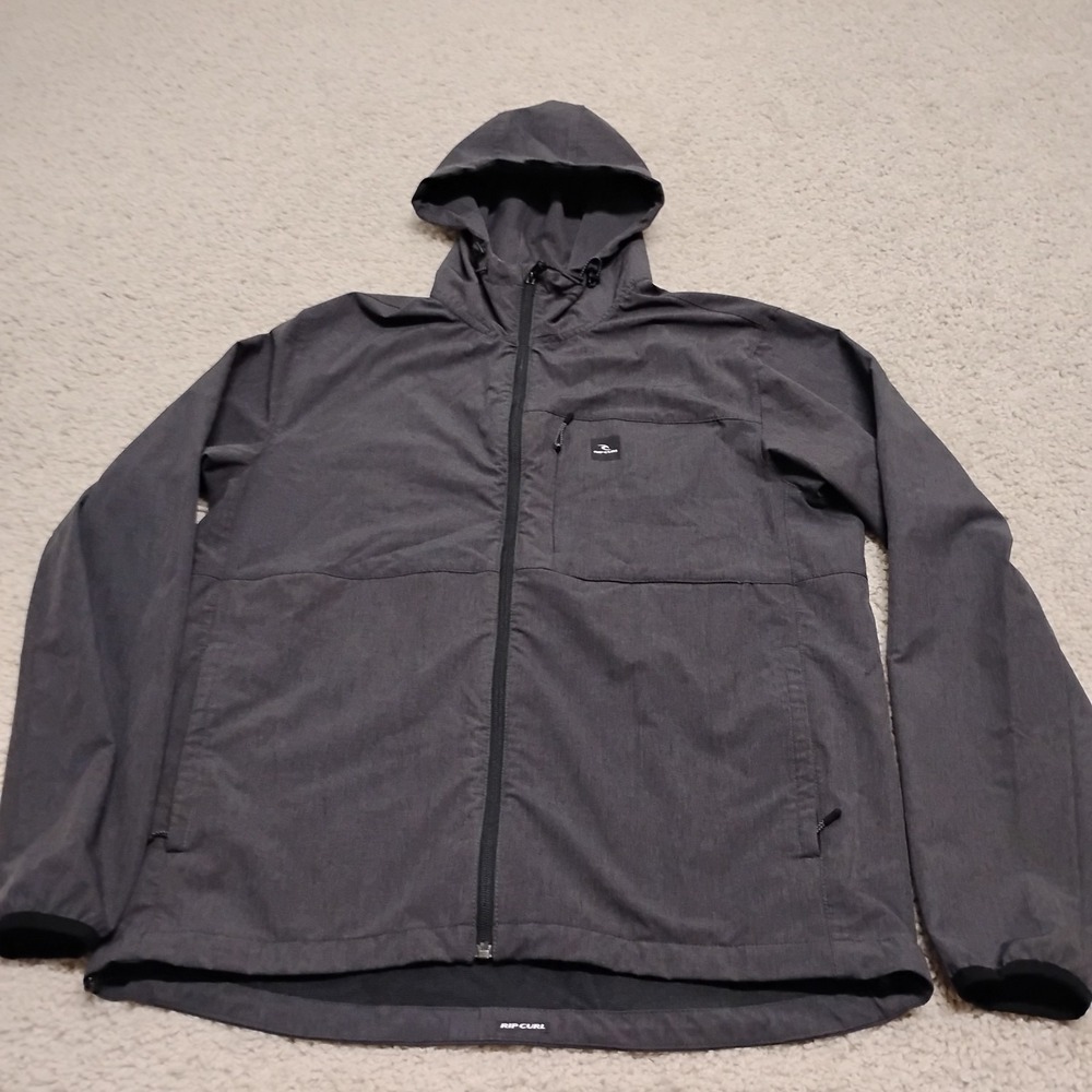 Rip Curl Jacket Mens XL Gray Elite Anti Series Hooded Wind Breaker Water Rain